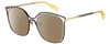 Profile View of Rag&Bone 1023 Designer Polarized Sunglasses with Custom Cut Amber Brown Lenses in Gold Matte Black Yellow Crystal Ladies Square Semi-Rimless Metal 56 mm