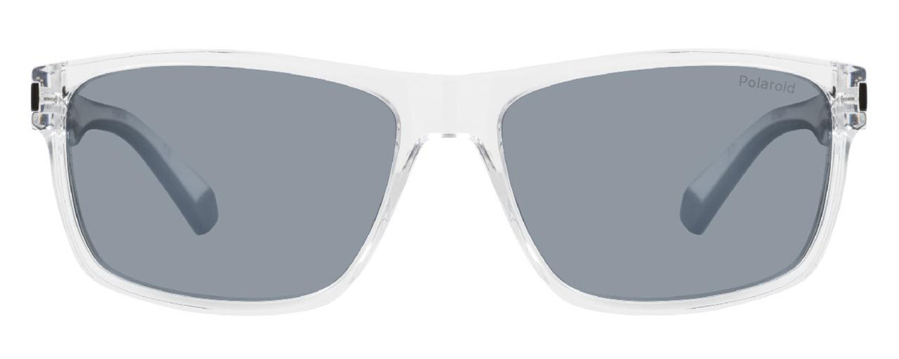 Front View of Polaroid 2121/S Unisex Sunglasses Clear Crystal Black/Polarized Grey Silver 58mm