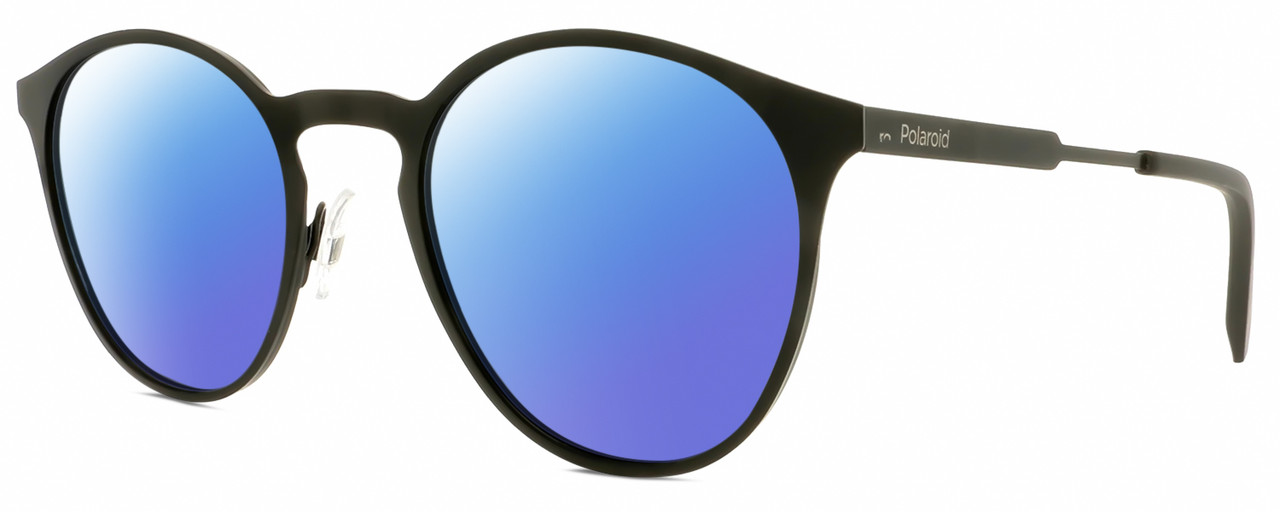 Profile View of Polaroid 4053/S Designer Polarized Sunglasses with Custom Cut Blue Mirror Lenses in Matte Black Ladies Panthos Full Rim Metal 50 mm