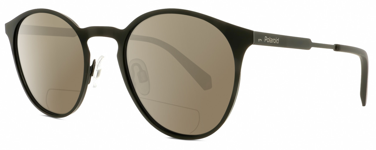 Profile View of Polaroid 4053/S Designer Polarized Reading Sunglasses with Custom Cut Powered Amber Brown Lenses in Matte Black Ladies Panthos Full Rim Metal 50 mm