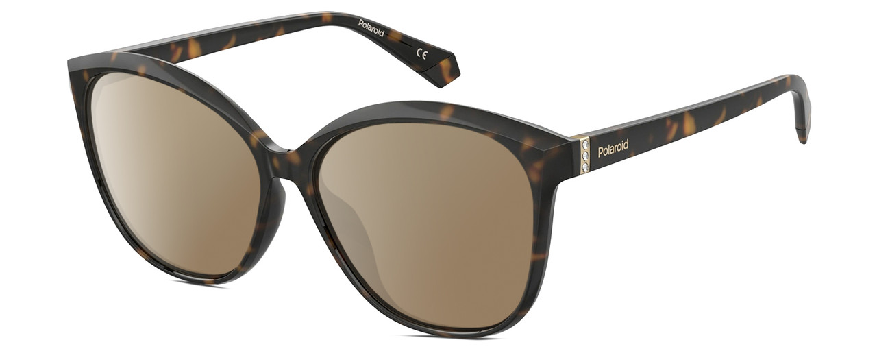 Profile View of Polaroid 4100/F/S Designer Polarized Sunglasses with Custom Cut Amber Brown Lenses in Gloss Tortoise Havana Brown Gemstone Crystal Accents Ladies Cat Eye Full Rim Acetate 59 mm