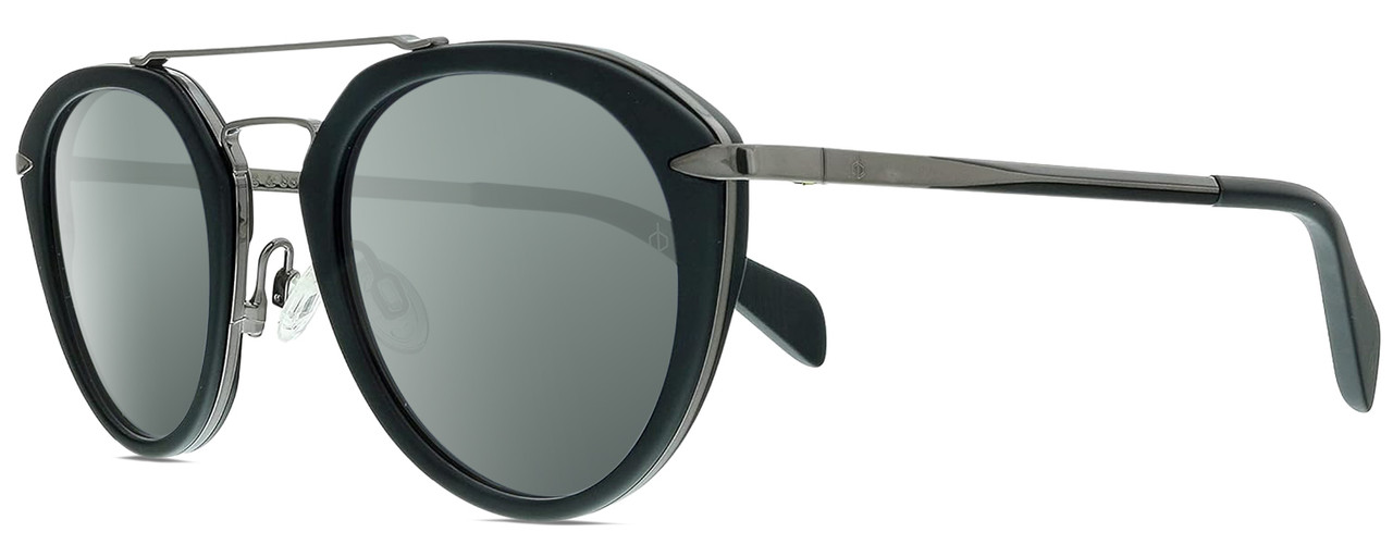 Profile View of Rag&Bone 1017 Designer Polarized Sunglasses with Custom Cut Smoke Grey Lenses in Matte Black Gunmetal Ladies Pilot Full Rim Metal 49 mm