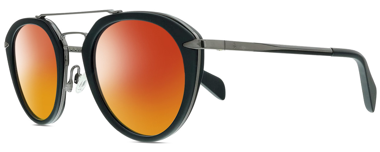 Profile View of Rag&Bone 1017 Designer Polarized Sunglasses with Custom Cut Red Mirror Lenses in Matte Black Gunmetal Ladies Pilot Full Rim Metal 49 mm