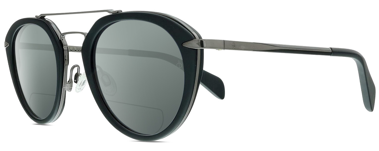 Profile View of Rag&Bone 1017 Designer Polarized Reading Sunglasses with Custom Cut Powered Smoke Grey Lenses in Matte Black Gunmetal Ladies Pilot Full Rim Metal 49 mm