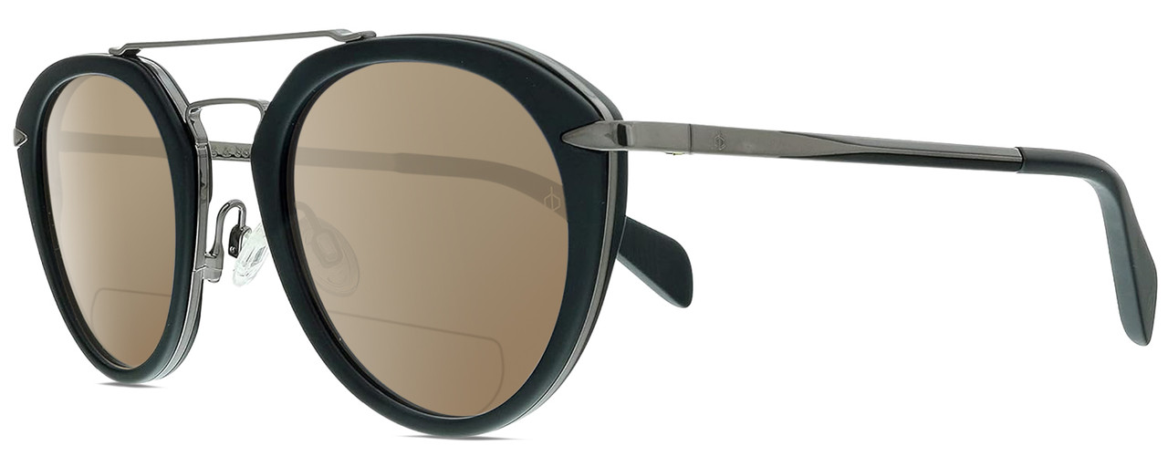 Profile View of Rag&Bone 1017 Designer Polarized Reading Sunglasses with Custom Cut Powered Amber Brown Lenses in Matte Black Gunmetal Ladies Pilot Full Rim Metal 49 mm