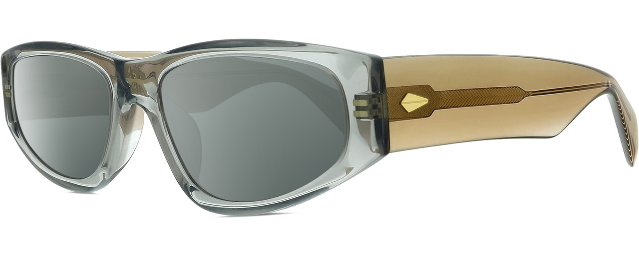 Profile View of Rag&Bone 1047 Designer Polarized Sunglasses with Custom Cut Smoke Grey Lenses in Crystal Grey Beige Brown Ladies Oval Full Rim Acetate 55 mm