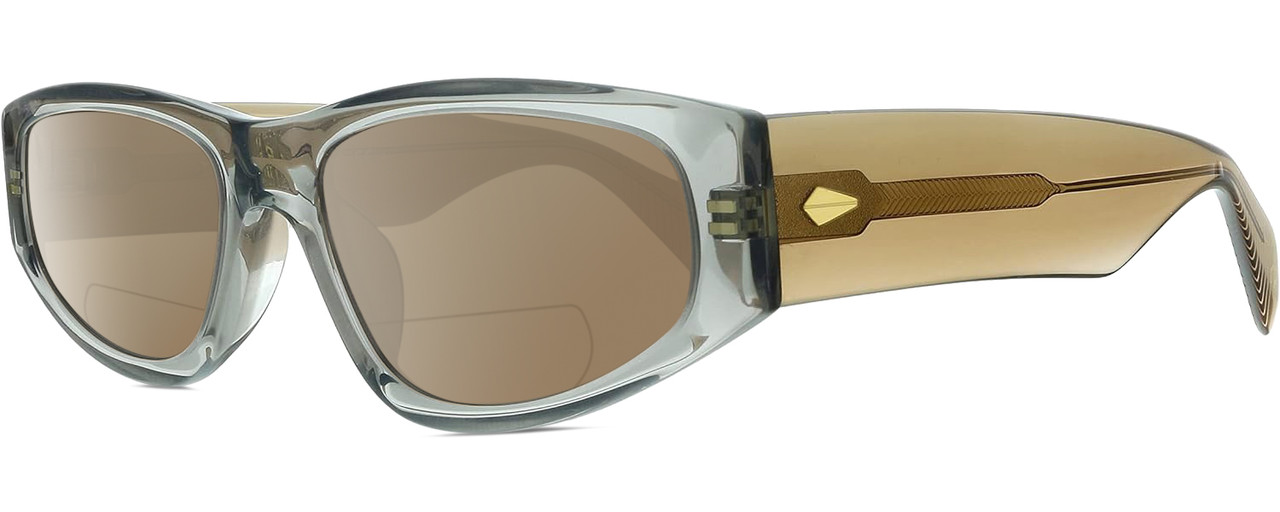Profile View of Rag&Bone 1047 Designer Polarized Reading Sunglasses with Custom Cut Powered Amber Brown Lenses in Crystal Grey Beige Brown Ladies Oval Full Rim Acetate 55 mm