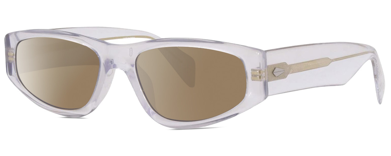 Profile View of Rag&Bone 1047 Designer Polarized Sunglasses with Custom Cut Amber Brown Lenses in Crystal Clear Unisex Oval Full Rim Acetate 55 mm
