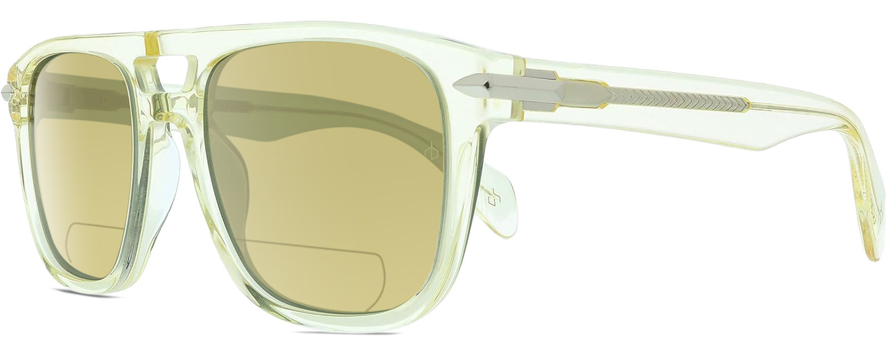 Profile View of Rag&Bone 5005 Designer Polarized Reading Sunglasses with Custom Cut Powered Sun Flower Yellow Lenses in Crystal Yellow Gold Unisex Pilot Full Rim Acetate 53 mm