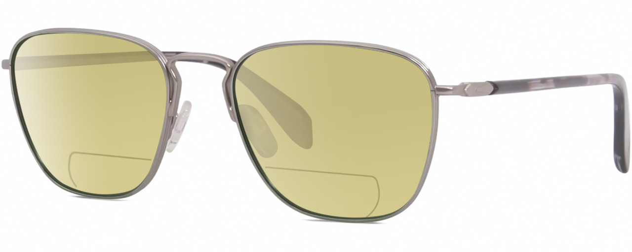 Profile View of Rag&Bone 5017 Designer Polarized Reading Sunglasses with Custom Cut Powered Sun Flower Yellow Lenses in Matte Ruthenium Silver Grey Tokyo Tortoise Unisex Panthos Full Rim Metal 54 mm