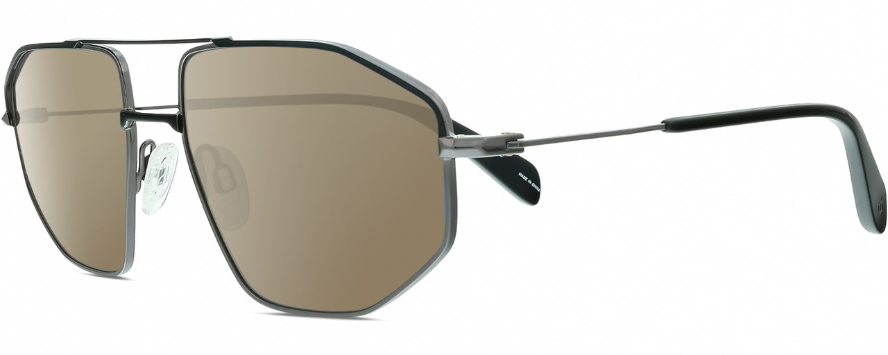 Profile View of Rag&Bone 5036 Designer Polarized Sunglasses with Custom Cut Amber Brown Lenses in Black Ruthenium Silver Mens Pilot Full Rim Metal 57 mm