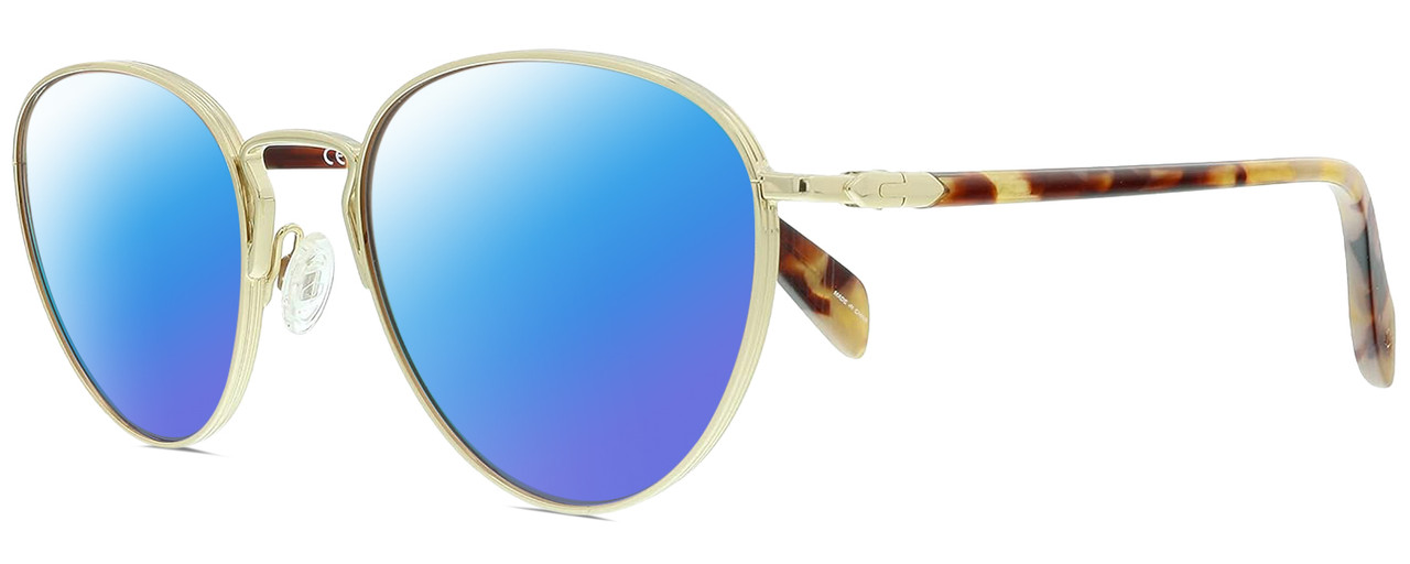 Profile View of Rag&Bone 1019 Logan Designer Polarized Sunglasses with Custom Cut Blue Mirror Lenses in Gold Pink Tortoise Havana Ladies Panthos Full Rim Metal 52 mm