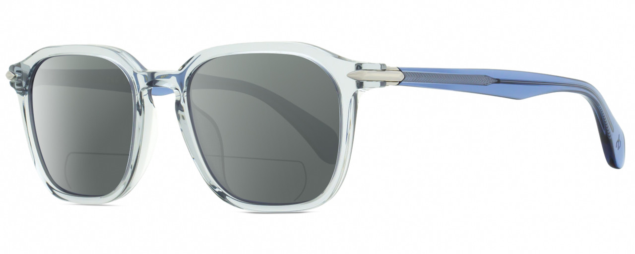 Profile View of Rag&Bone 5034 Parker Designer Polarized Reading Sunglasses with Custom Cut Powered Smoke Grey Lenses in Crystal Blue Grey Unisex Square Full Rim Acetate 52 mm