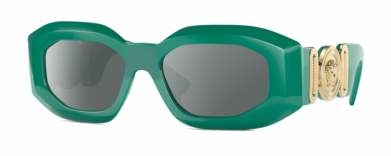 Profile View of Versace VE4425U Designer Polarized Sunglasses with Custom Cut Smoke Grey Lenses in Emerald Green Gold Unisex Oval Full Rim Acetate 54 mm