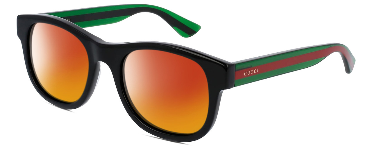 Profile View of GUCCI GG0003SN-006 Designer Polarized Sunglasses with Custom Cut Red Mirror Lenses in Gloss Black Green Crystal Red Unisex Panthos Full Rim Acetate 52 mm