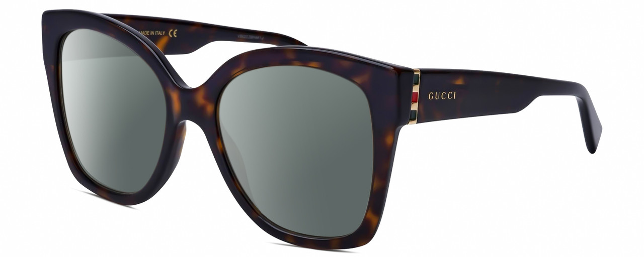 Profile View of GUCCI GG0459S-002 Designer Polarized Sunglasses with Custom Cut Smoke Grey Lenses in Dark Brown Havana Tortoise Gold Ladies Cateye Full Rim Acetate 54 mm