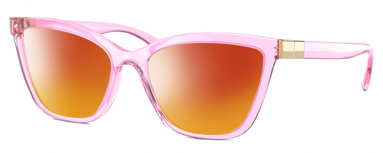 Profile View of Dolce&Gabbana DG5076 Designer Polarized Sunglasses with Custom Cut Red Mirror Lenses in Shiny Pink Crystal Gold Ladies Cat Eye Full Rim Acetate 55 mm