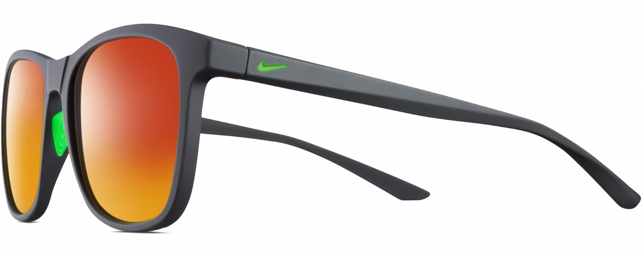 Profile View of NIKE Passage-EV1199-013 Designer Polarized Sunglasses with Custom Cut Red Mirror Lenses in Matte Anthracite Grey Green Unisex Rectangular Full Rim Acetate 55 mm