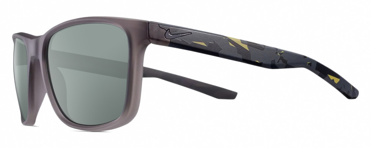 Profile View of NIKE Essent-Endvor-EV1117-010 Designer Polarized Sunglasses with Custom Cut Smoke Grey Lenses in Matte Gunsmoke Grey Black Yellow Unisex Panthos Full Rim Acetate 57 mm