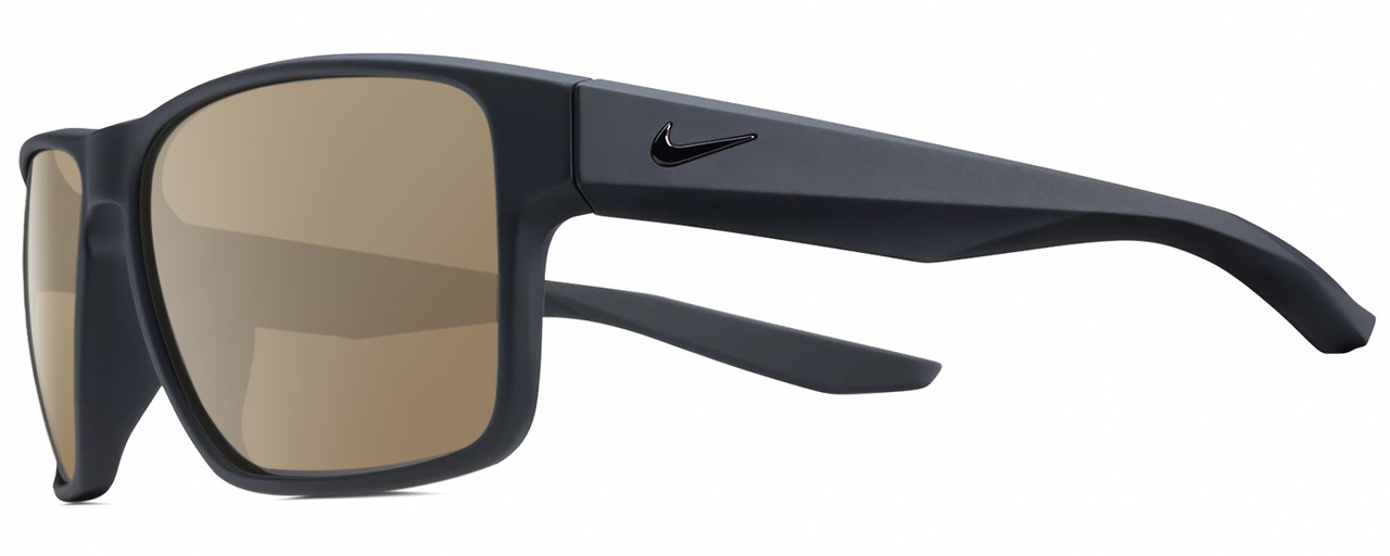 Profile View of NIKE Essent-Venture-002 Designer Polarized Sunglasses with Custom Cut Amber Brown Lenses in Matte Black Unisex Square Full Rim Acetate 59 mm