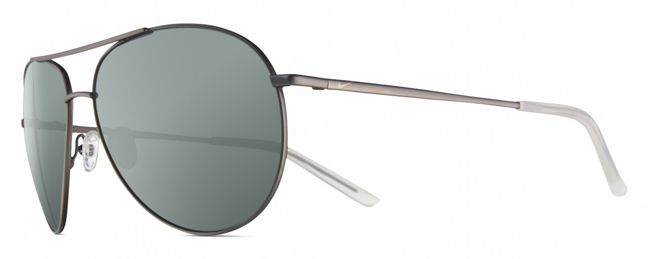 Profile View of NIKE Chance-EV1217-010 Designer Polarized Sunglasses with Custom Cut Smoke Grey Lenses in Metallic Gunmetal Grey Frosted Crystal Unisex Pilot Full Rim Metal 61 mm