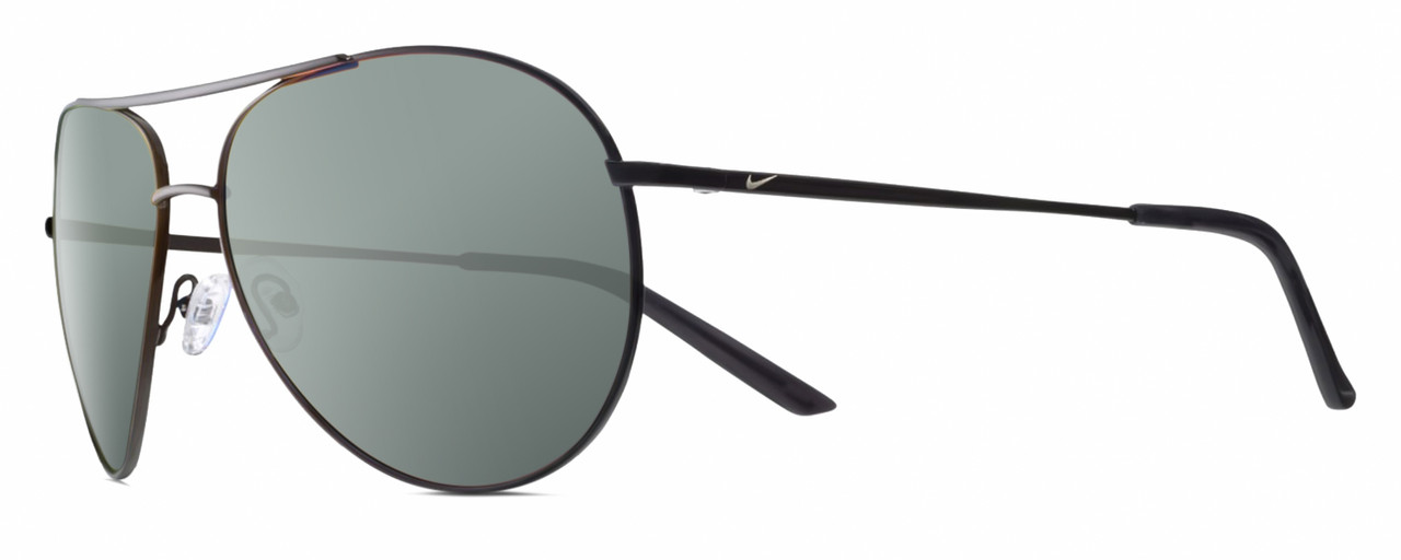Profile View of NIKE Chance-M-016 Designer Polarized Sunglasses with Custom Cut Smoke Grey Lenses in Shiny Black Grey Unisex Pilot Full Rim Metal 61 mm