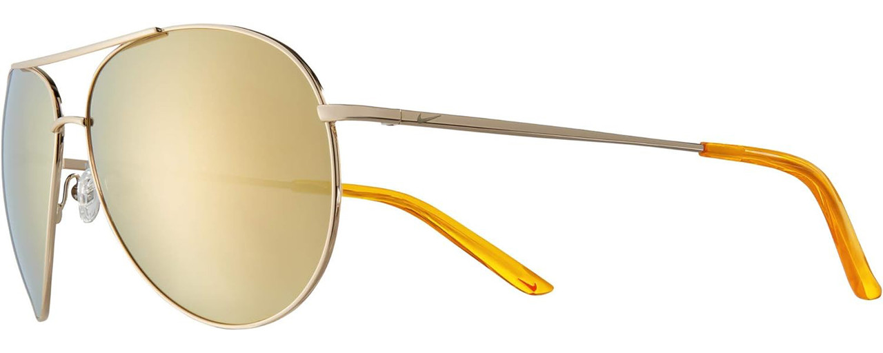 Profile View of NIKE Chance-EV1218-751 Unisex Pilot Sunglasses Gold/Polarized Gold Mirror 61mm