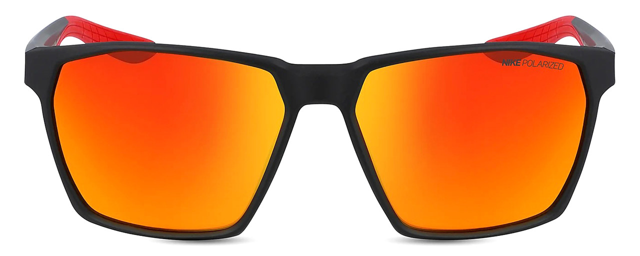 Front View of NIKE Maverick-P-EV1097-010 Unisex Sunglasses in Black/Polarized Red Mirror 59 mm