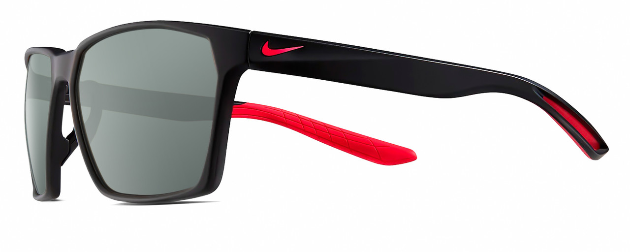 Profile View of NIKE Maverick-P-EV1097-010 Designer Polarized Sunglasses with Custom Cut Smoke Grey Lenses in Matte Black Red Unisex Square Full Rim Acetate 59 mm