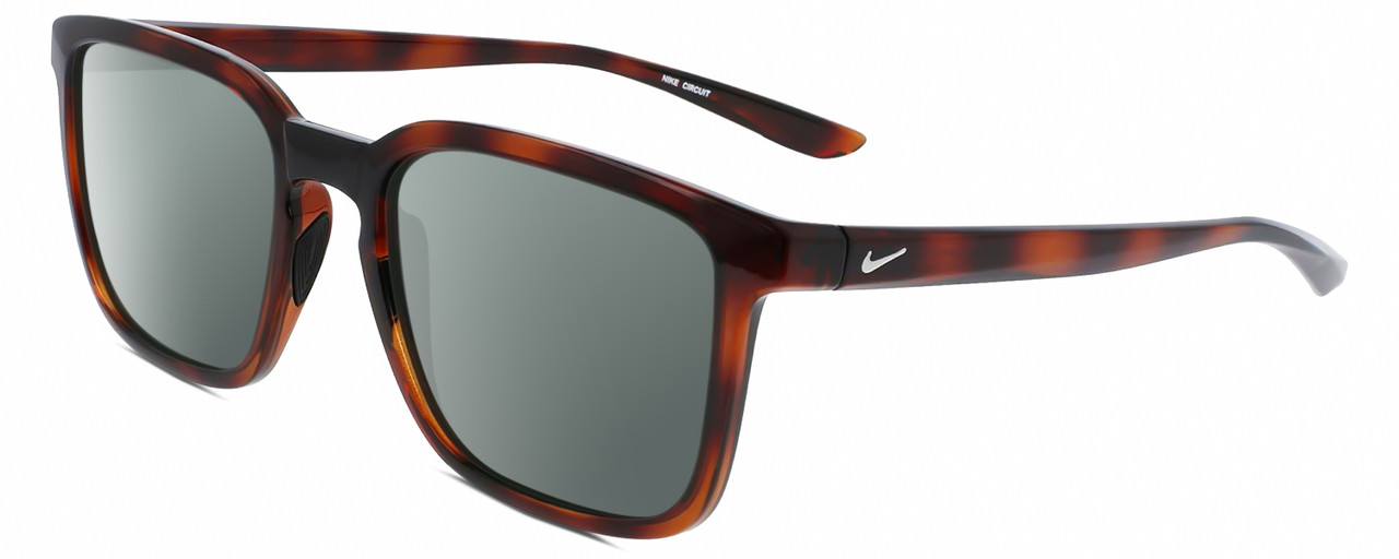 Profile View of NIKE Circuit-MI-220 Designer Polarized Sunglasses with Custom Cut Smoke Grey Lenses in Gloss Auburn Brown Tortoise Havana Unisex Square Full Rim Acetate 55 mm