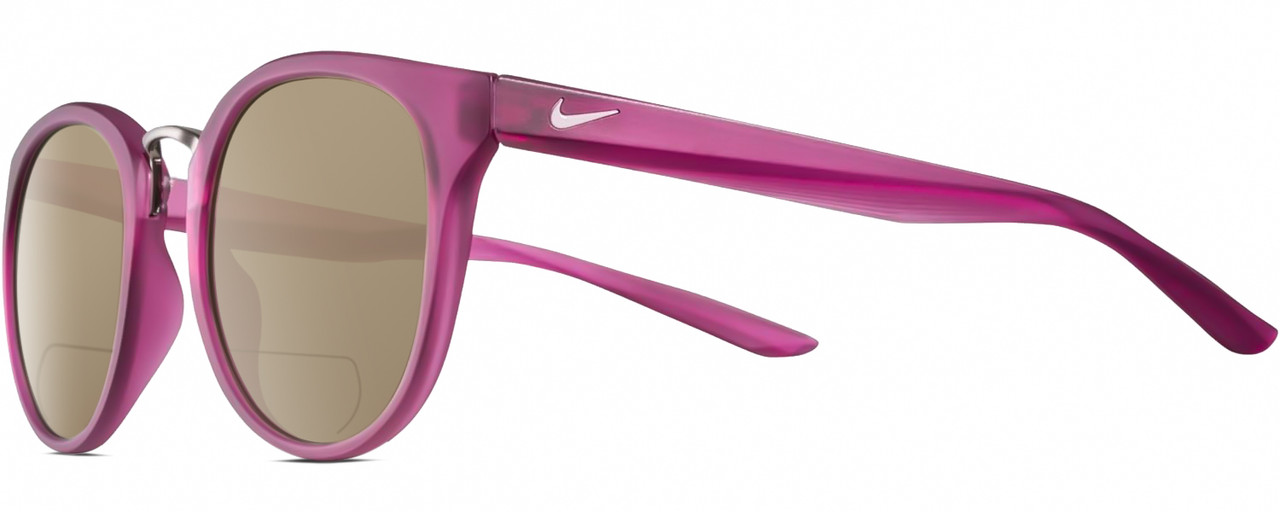 Profile View of NIKE Revere-EV1156-660 Designer Polarized Reading Sunglasses with Custom Cut Powered Amber Brown Lenses in Matte True Berry Violet Purple Gradient Gunmetal Ladies Panthos Full Rim Acetate 51 mm