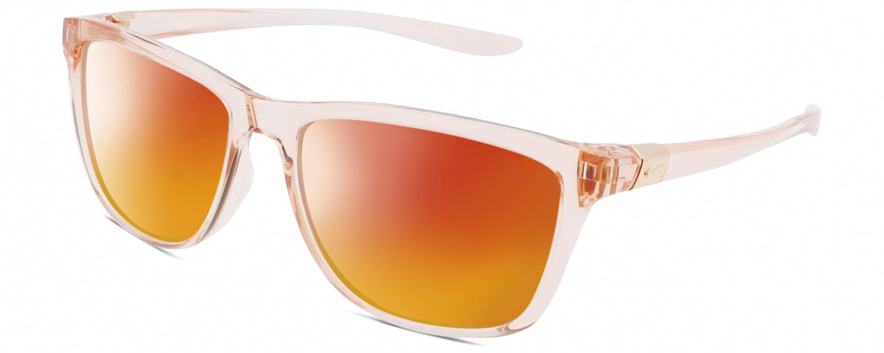 Profile View of NIKE City-Icon-M-DJ0889-664 Designer Polarized Sunglasses with Custom Cut Red Mirror Lenses in Shiny Washed Coral Pink Orange Unisex Panthos Full Rim Acetate 56 mm