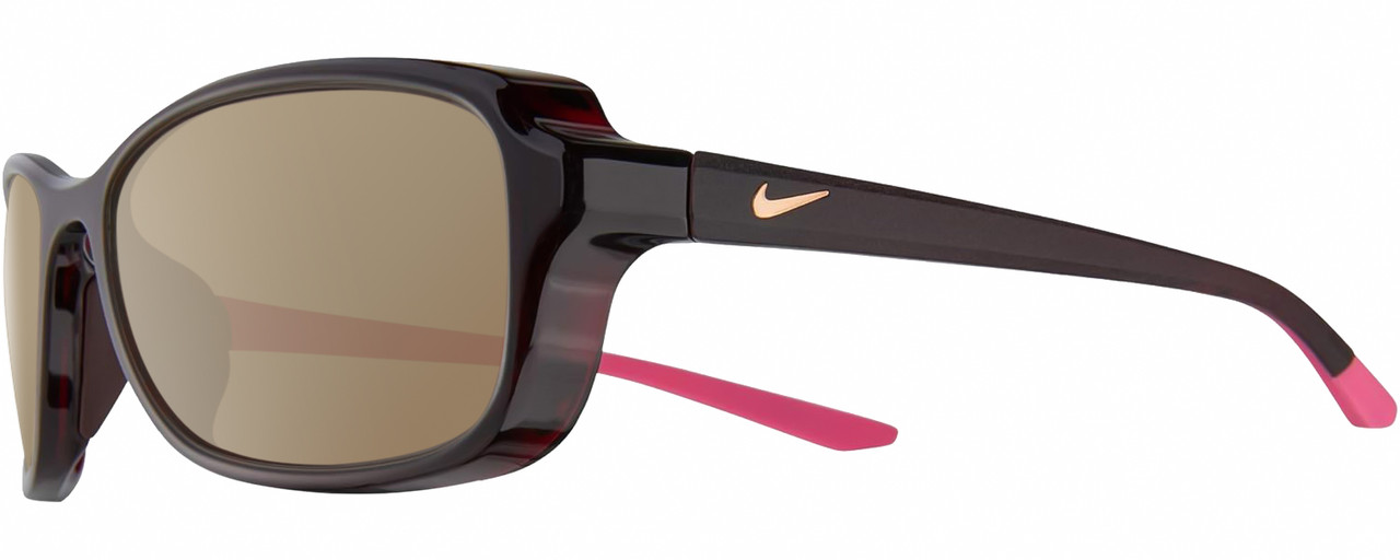 Profile View of NIKE Breeze-M-CT7890-233 Designer Polarized Sunglasses with Custom Cut Amber Brown Lenses in Dark Burgundy Red Crystal Grey Hot Pink Ladies Oval Full Rim Acetate 57 mm