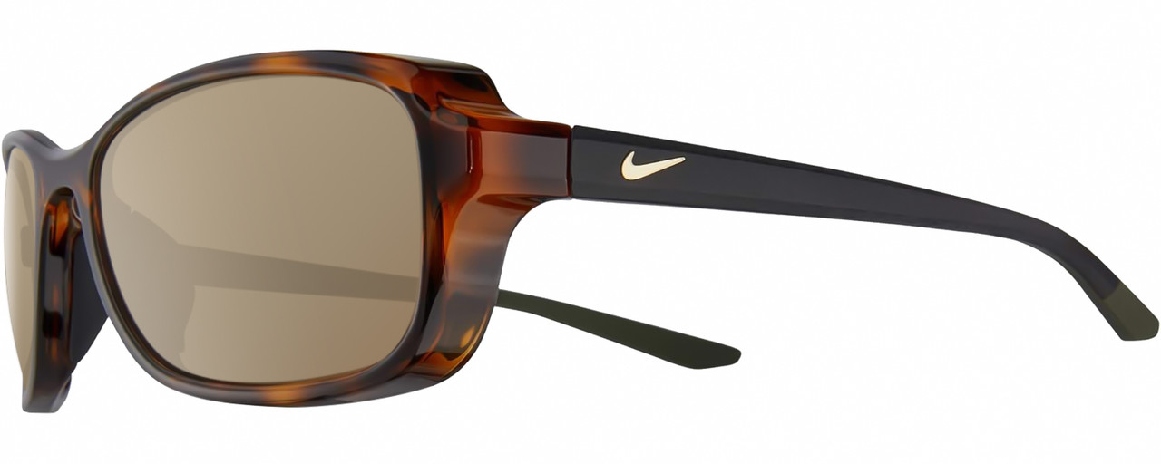 Profile View of NIKE Breeze-CT8031-220 Designer Polarized Sunglasses with Custom Cut Amber Brown Lenses in Gloss Brown Tortoise Havana Black Grey Gold Ladies Oval Full Rim Acetate 57 mm