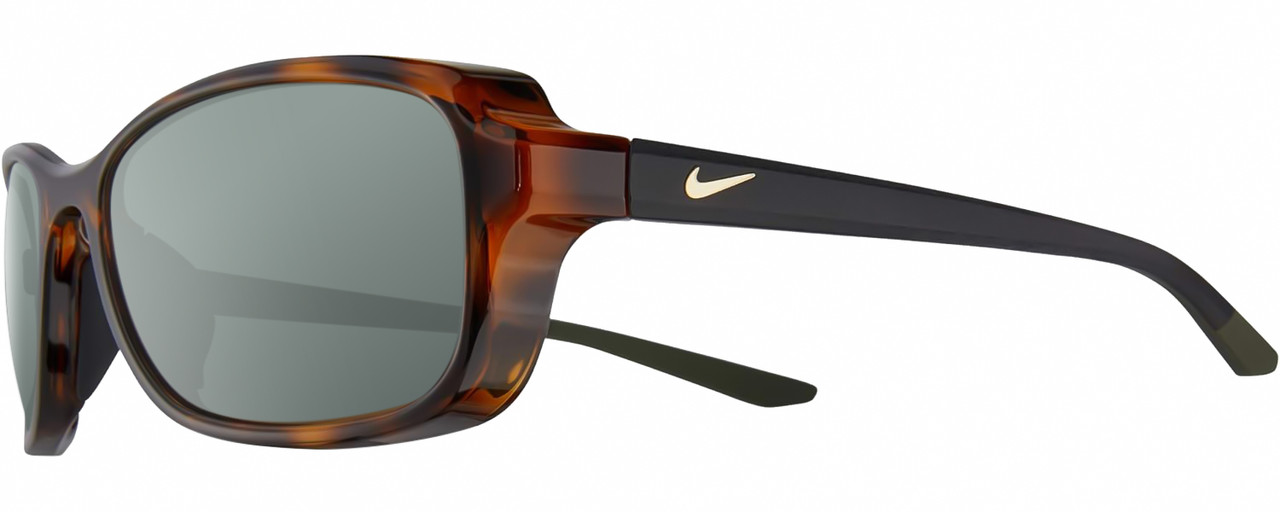 Profile View of NIKE Breeze-CT8031-220 Designer Polarized Sunglasses with Custom Cut Smoke Grey Lenses in Gloss Brown Tortoise Havana Black Grey Gold Ladies Oval Full Rim Acetate 57 mm