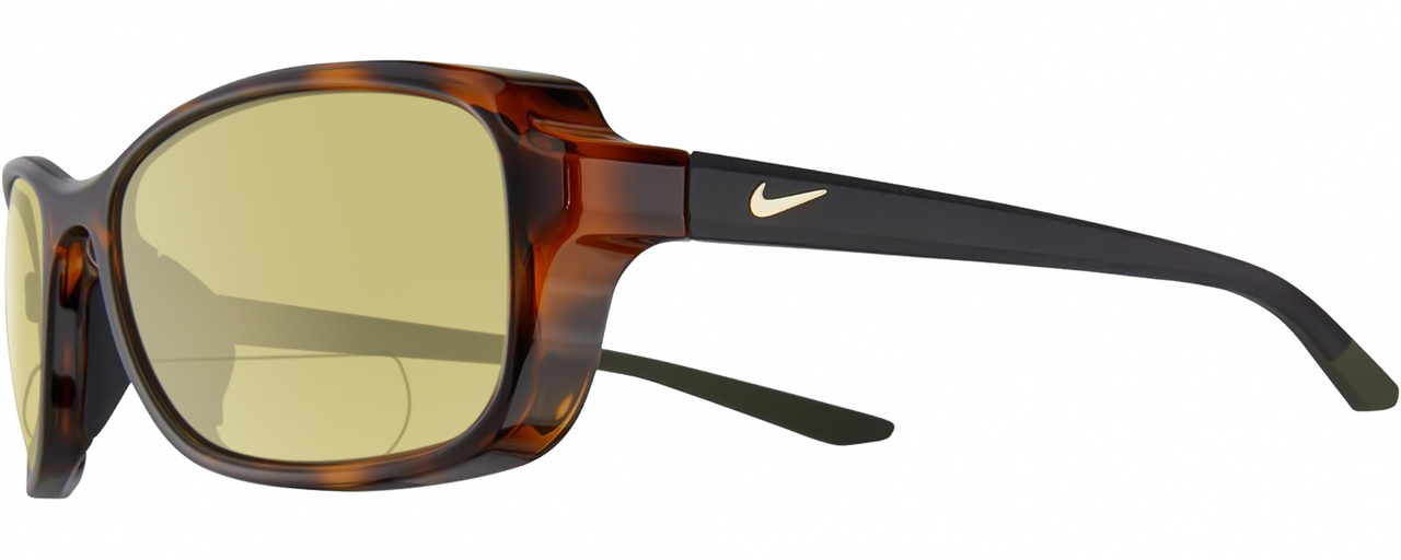 Profile View of NIKE Breeze-CT8031-220 Designer Polarized Reading Sunglasses with Custom Cut Powered Sun Flower Yellow Lenses in Gloss Brown Tortoise Havana Black Grey Gold Ladies Oval Full Rim Acetate 57 mm