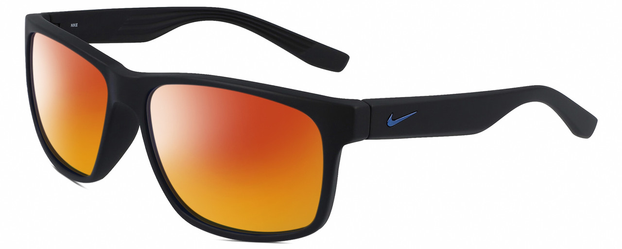 Profile View of NIKE Cruiser-MI-014 Designer Polarized Sunglasses with Custom Cut Red Mirror Lenses in Matte Black Unisex Rectangular Full Rim Acetate 59 mm