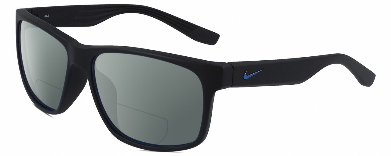 Profile View of NIKE Cruiser-MI-014 Designer Polarized Reading Sunglasses with Custom Cut Powered Smoke Grey Lenses in Matte Black Unisex Rectangular Full Rim Acetate 59 mm