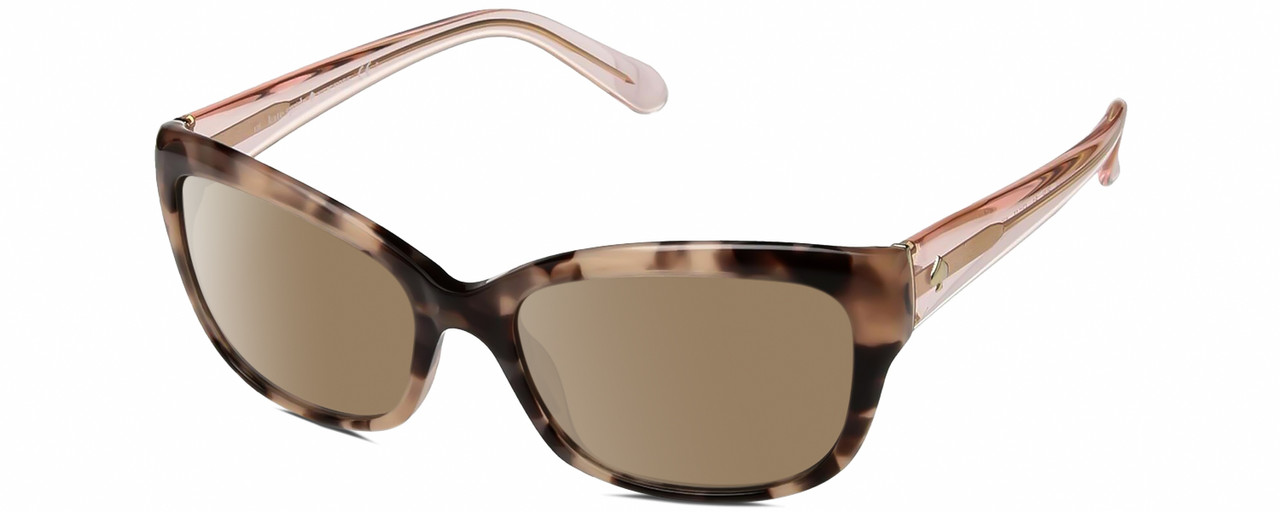 Profile View of Kate Spade JOHANNA Designer Polarized Sunglasses with Custom Cut Amber Brown Lenses in Gloss Rose Brown Tortoise Havana Pink Crystal Ladies Cat Eye Full Rim Acetate 53 mm