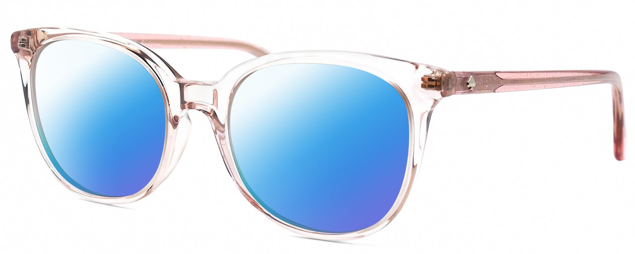 Profile View of Kate Spade ANDRIA Designer Polarized Sunglasses with Custom Cut Blue Mirror Lenses in Gloss Pink Crystal Sparkly Glitter Ladies Cat Eye Full Rim Acetate 51 mm