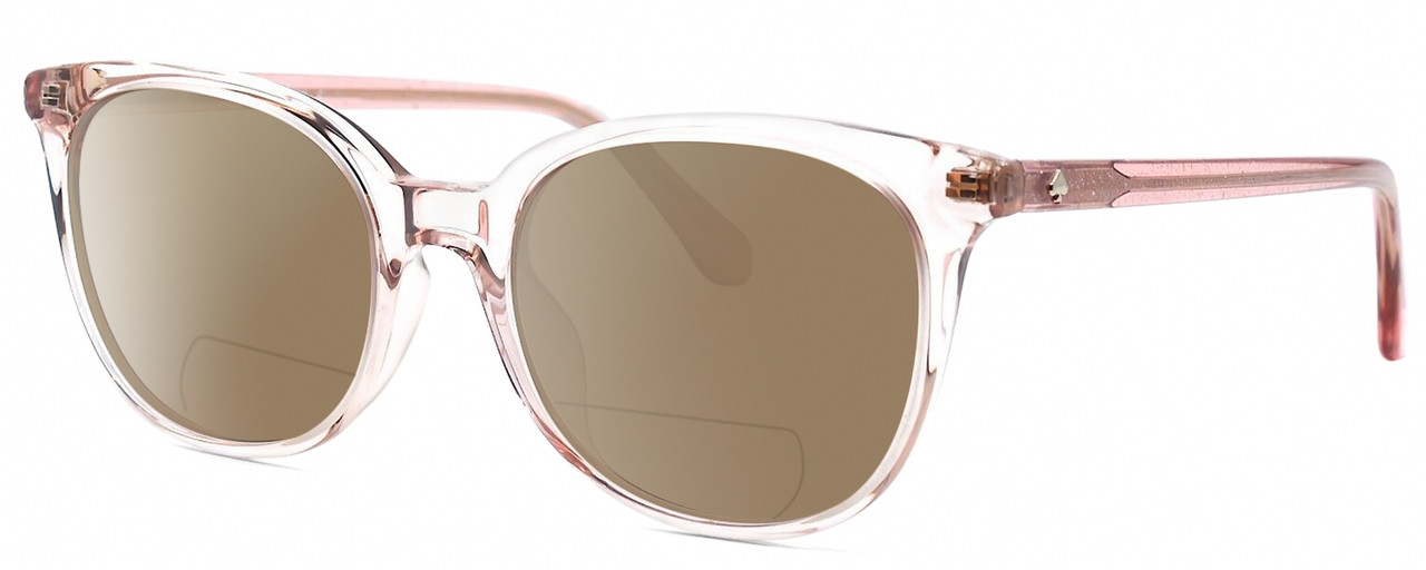 Profile View of Kate Spade ANDRIA Designer Polarized Reading Sunglasses with Custom Cut Powered Amber Brown Lenses in Gloss Pink Crystal Sparkly Glitter Ladies Cat Eye Full Rim Acetate 51 mm