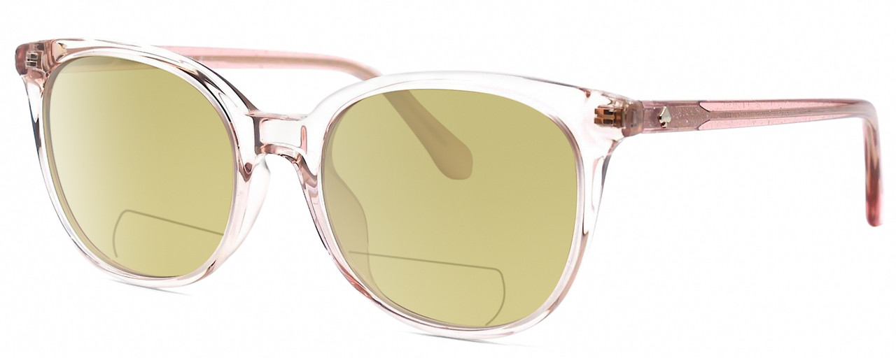 Profile View of Kate Spade ANDRIA Designer Polarized Reading Sunglasses with Custom Cut Powered Sun Flower Yellow Lenses in Gloss Pink Crystal Sparkly Glitter Ladies Cat Eye Full Rim Acetate 51 mm