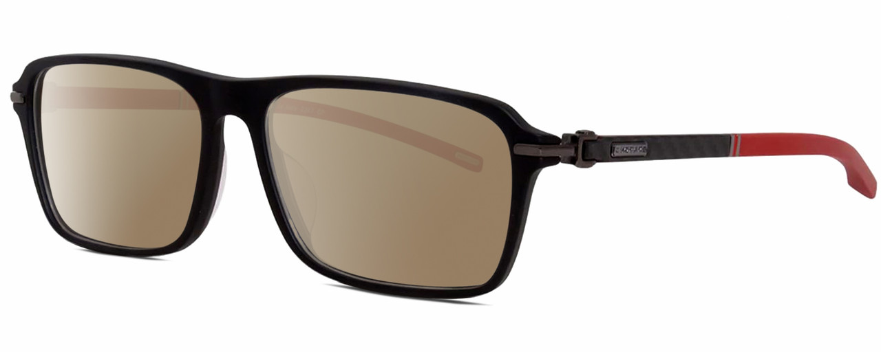 Profile View of Chopard VCH310 Designer Polarized Sunglasses with Custom Cut Amber Brown Lenses in Gloss Black Gold Grey Unisex Rectangular Full Rim Acetate 52 mm