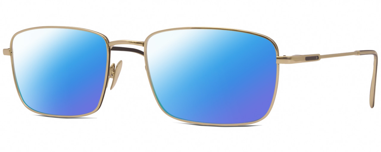 Profile View of John Varvatos V184 Designer Polarized Sunglasses with Custom Cut Blue Mirror Lenses in Shiny Gold Matte Black Unisex Rectangular Full Rim Metal 54 mm