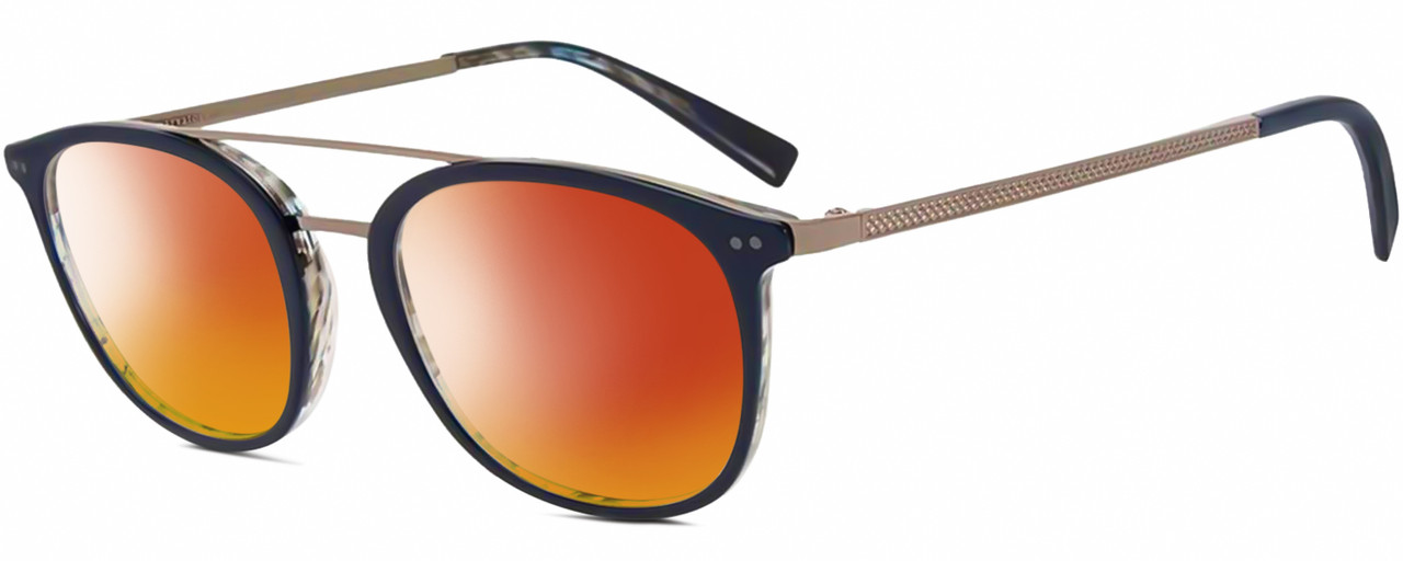 Profile View of John Varvatos V378 Designer Polarized Sunglasses with Custom Cut Red Mirror Lenses in Gloss Navy Blue Smokey Grey 2-Tone Gunmetal Unisex Panthos Full Rim Acetate 49 mm