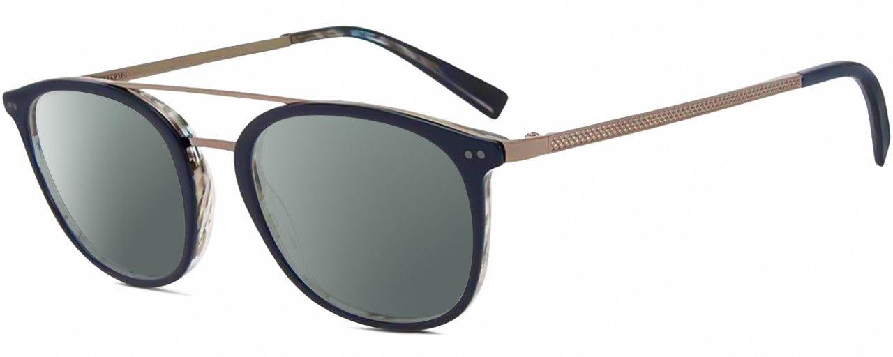 Profile View of John Varvatos V378 Designer Polarized Sunglasses with Custom Cut Smoke Grey Lenses in Gloss Navy Blue Smokey Grey 2-Tone Gunmetal Unisex Panthos Full Rim Acetate 49 mm