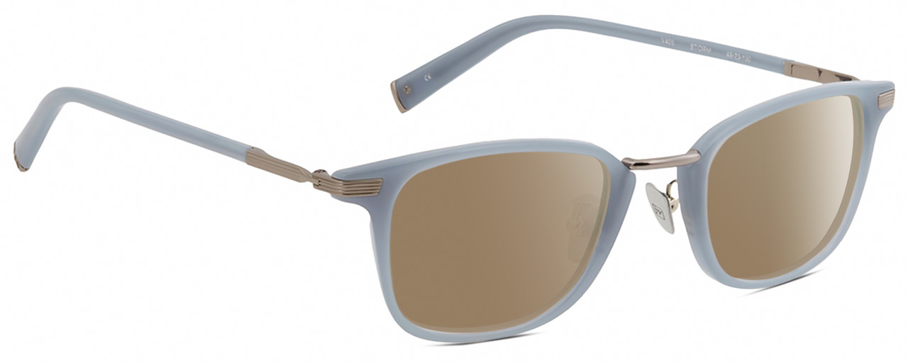 Profile View of John Varvatos V405 Designer Polarized Sunglasses with Custom Cut Amber Brown Lenses in Gloss Sky Blue Gunmetal Unisex Panthos Full Rim Acetate 48 mm