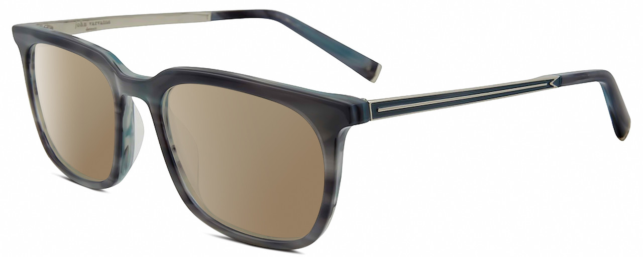 Profile View of John Varvatos V411 Designer Polarized Sunglasses with Custom Cut Amber Brown Lenses in Gloss Grey Blue Marble Silver Unisex Square Full Rim Acetate 51 mm