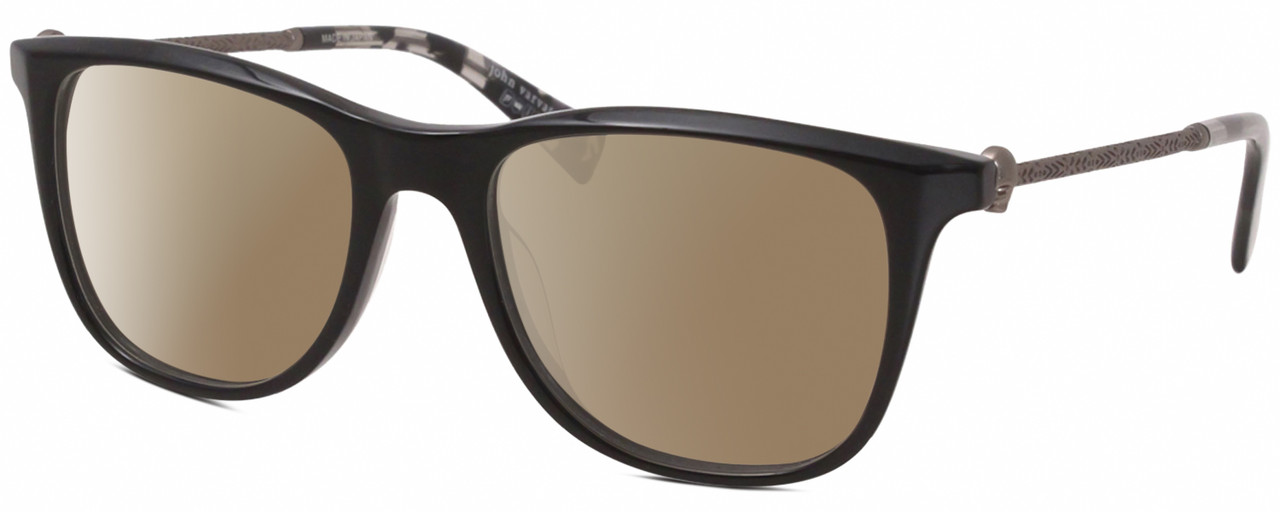 Profile View of John Varvatos V418 Designer Polarized Sunglasses with Custom Cut Amber Brown Lenses in Gloss Black Gunmetal Skull Accents Clear Unisex Panthos Full Rim Acetate 52 mm