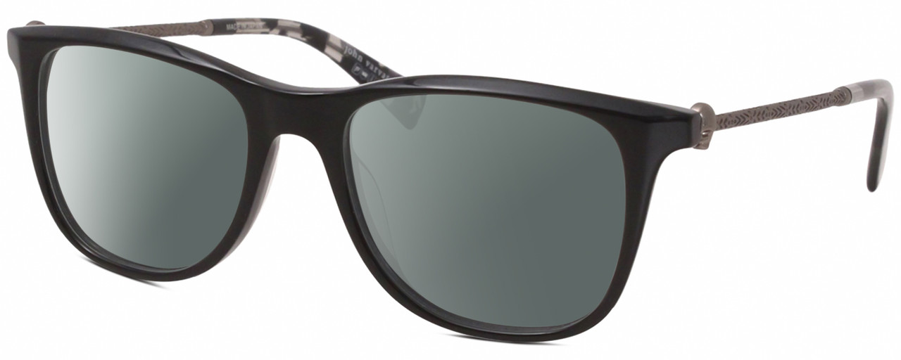Profile View of John Varvatos V418 Designer Polarized Sunglasses with Custom Cut Smoke Grey Lenses in Gloss Black Gunmetal Skull Accents Clear Unisex Panthos Full Rim Acetate 52 mm